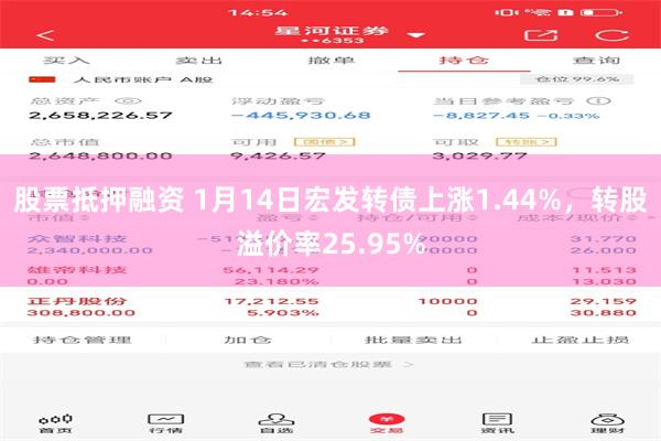 股票抵押融资 1月14日宏发转债上涨1.44%，转股溢价率2
